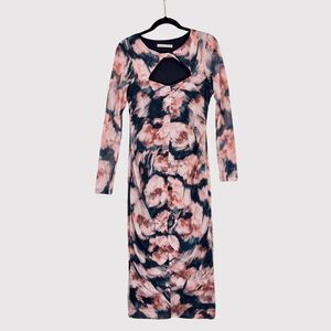 Abercrombie Fitch Dress Black Midi Bodycon Abstract Cutout Long Sleeve Medium